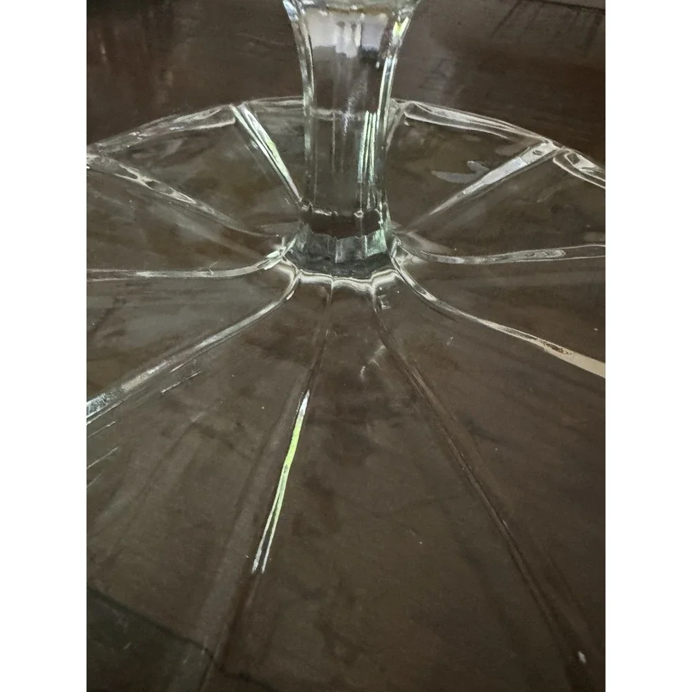 Vintage‎ Clear Glass Pedestal Cake Stand 10 Inch Petal Pattern Dessert Server